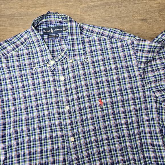 Ralph Lauren Other - Ralph Lauren Green Blue Plaid Classic Button Down Shirt Mens M 15.5 LS Red Pony